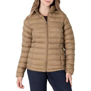 Womens Mushroom Brown 100% Nylon Lightweight Zip-Up Winter Quilted Puffer Jacket